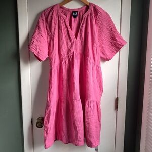 GAP Pink Gauze Tiered Short-Sleeve Dress